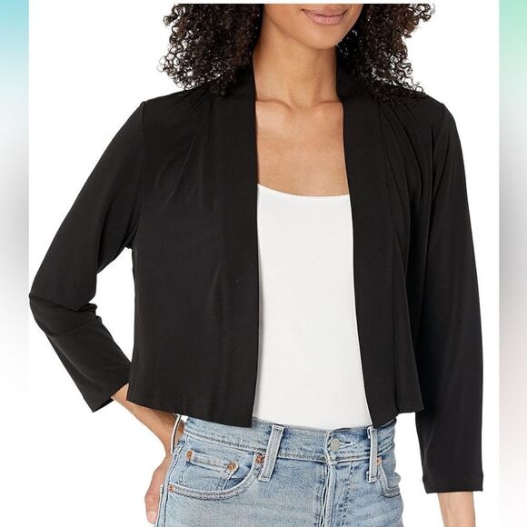 Calvin Klein Women's Long Sleeve Open front Cardigan Shrug, black, size M - Picture 2 of 8